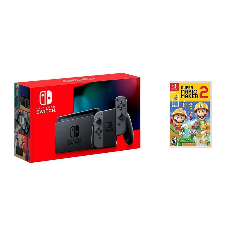 Nintendo - Switch 1.1 (Gray) + Super Mario Maker 2 BUNDLE