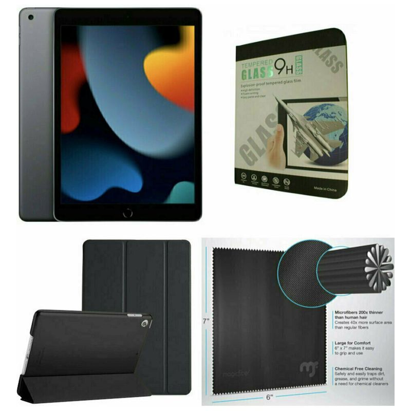 Apple 10.2-Inch iPad (9th Generation) with Wi-Fi 64GB Space Gray Blue Case Bundle