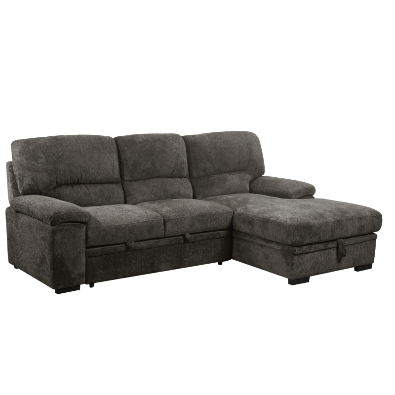 Jordan 93 in. Brown Right Facing L Shaped Sleeper Sectional with Storage