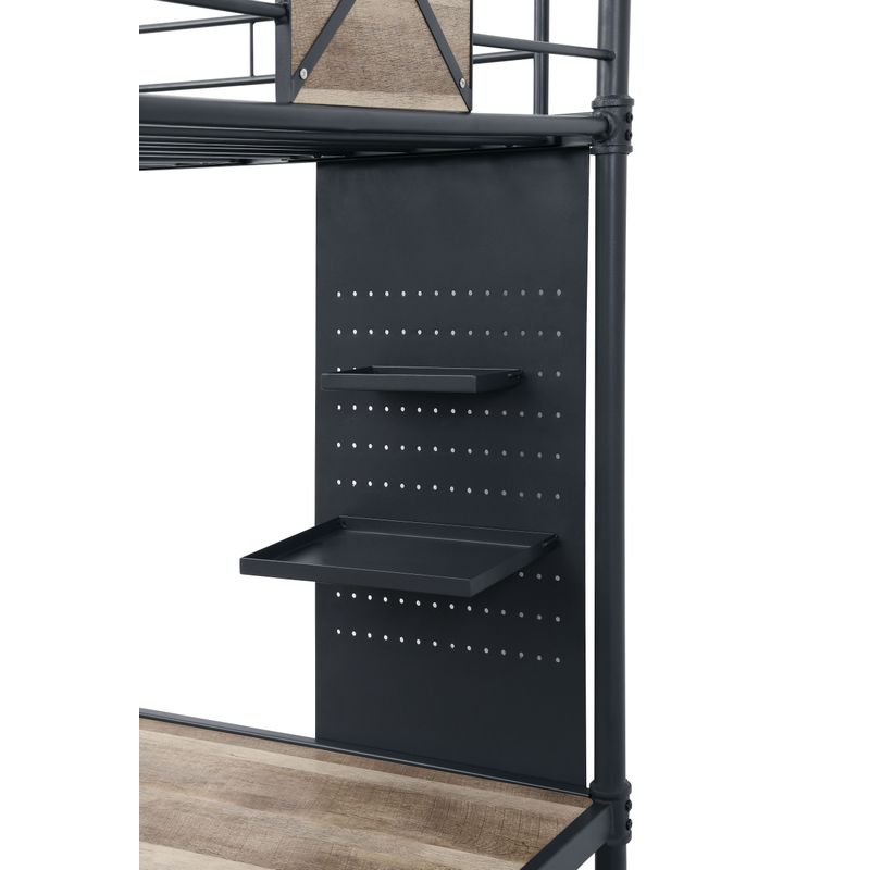 ACME Cordelia Twin Loft Bed w/Desk, Antique Oak, Sandy Black & Dark Bronze Hand-Brushed Finish