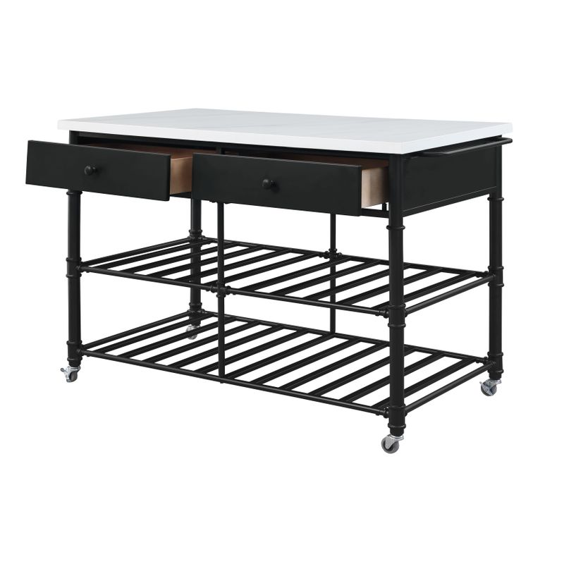 ACME Emery Kitchen Island, White Nature Marble Top & Gray Finish