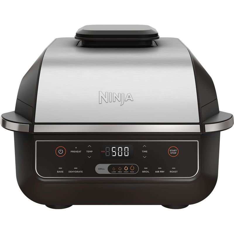 Ninja - Foodi 6-in-1 Countertop Indoor Grill with 4-quart Air Fryer, Roast, Bake, Broil, Dehydrate - Black/Stainless Steel