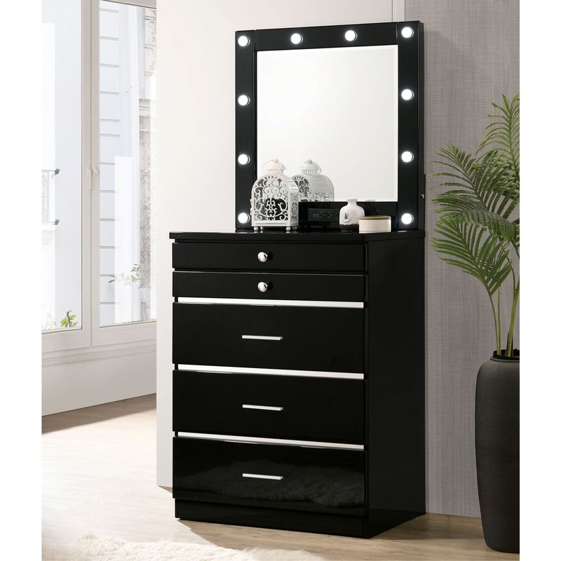 Contemporary Wood Vanity Chest with Mirror in Black