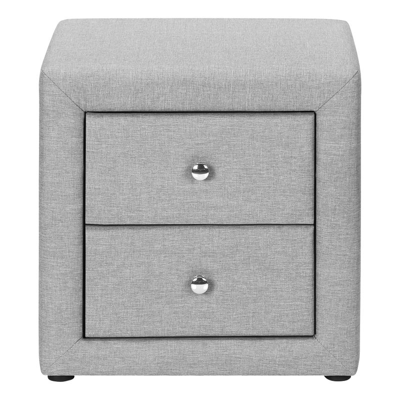 Bedroom Accent/ Nightstand/ End/ Side/ Lamp/ Storage Drawer/ Bedroom/ Upholstered/ Linen Look/ Grey/ Transitional