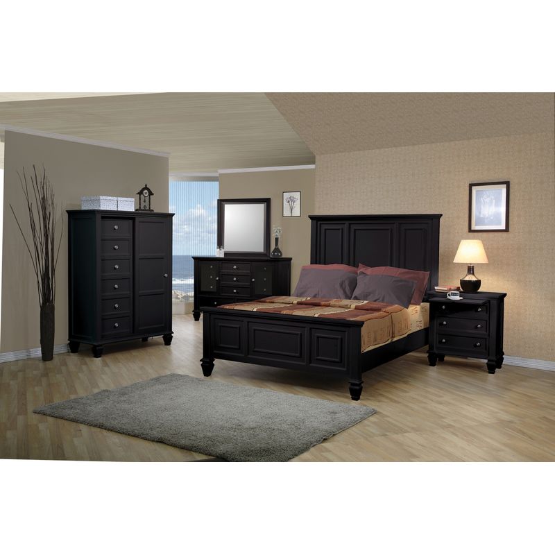 Sandy Beach Queen Panel Bed with High Headboard Black