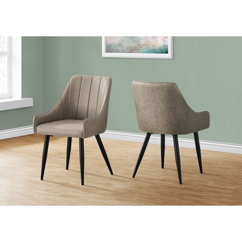 Dining Chair - 2Pcs / 33"H / Taupe Fabric / Black Metal