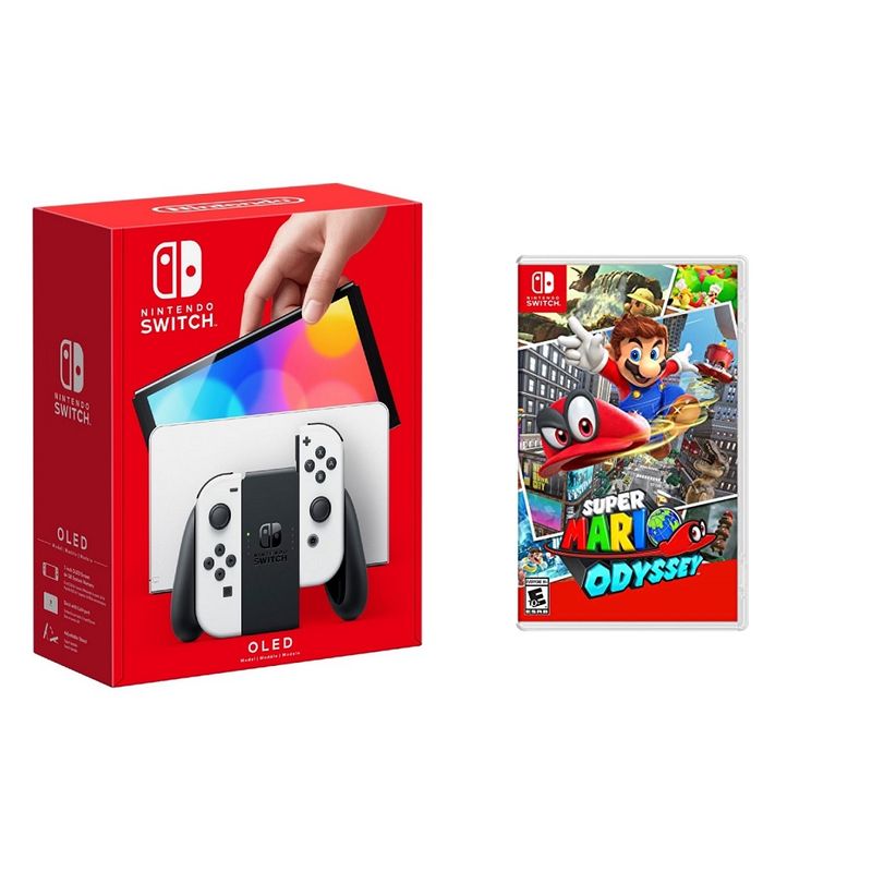 Nintendo - Switch OLED White + Super Mario Odyssey BUNDLE