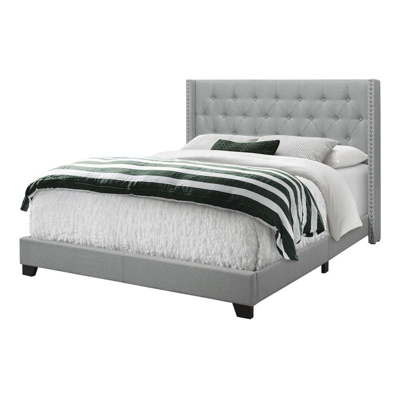 Bed - Queen Size / Grey Linen With Chrome Trim