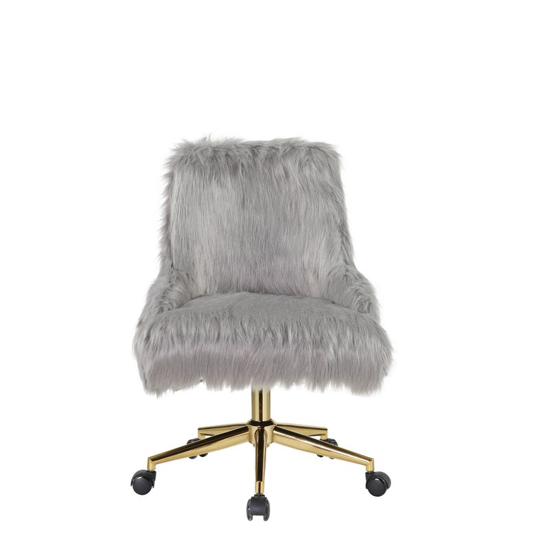 ACME Arundell II Office Chair, Gray Faux Fur & Gold Finish