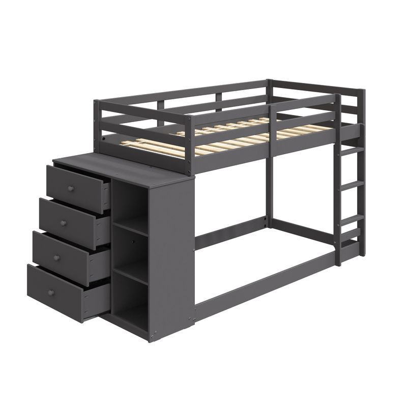 ACME Gaston Twin/Twin Bunk Bed w/4 Drawers & 3 Compartments, Gray Finish