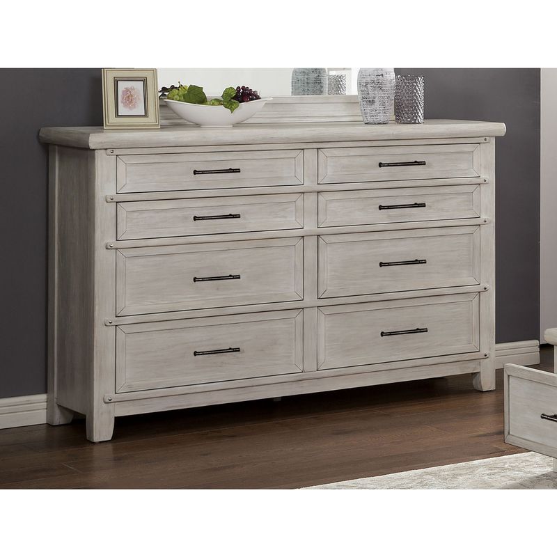 Transitional White 56-inch Wide 8-Drawer Solid Wood Dresser