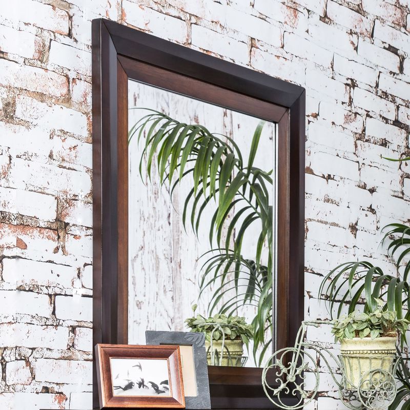 Transitional Wooden Frame Mirror in Acacia/Walnut