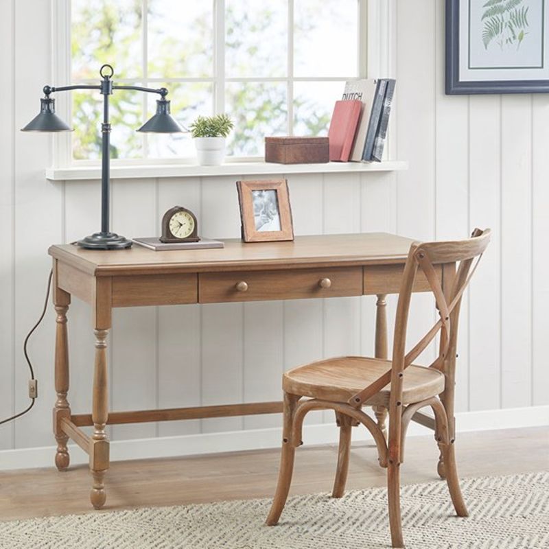 Natural Tabitha Solid Wood Desk with 1 Drawer and turned legs