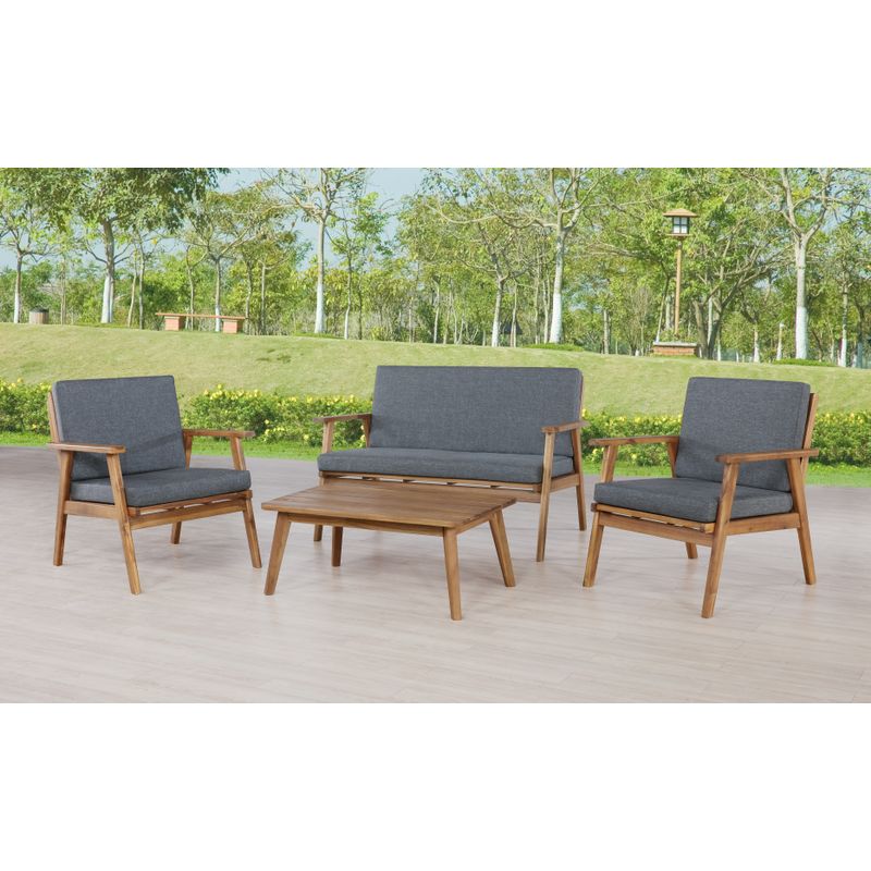 Kimbrel Outdoor Chat 4 Piece Seating Set With Grey Cushions