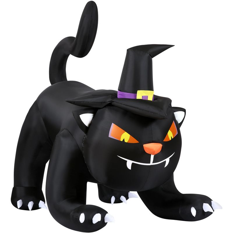 6-ft. Wide Prelit Inflatable Black Cat with Witch Hat
