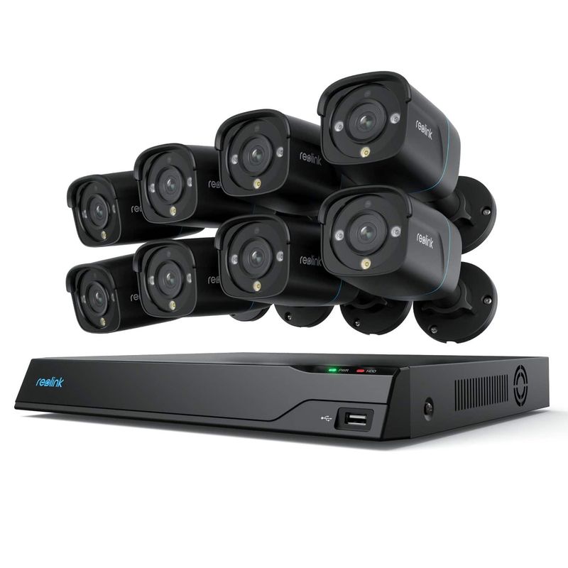 Reolink - 8MP 16-ch 8 Bullet PoE Cameras with Smart Detection & Soptlight NVR System - Black & White