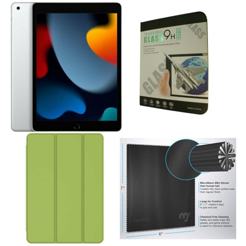 Apple 10.2-Inch iPad (9th Generation) with Wi-Fi 256GB Silver Green Case Bundle