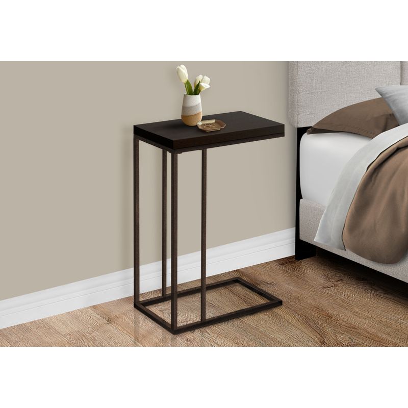 Accent Table/ C-shaped/ End/ Side/ Snack/ Living Room/ Bedroom/ Metal/ Laminate/ Brown/ Contemporary/ Modern