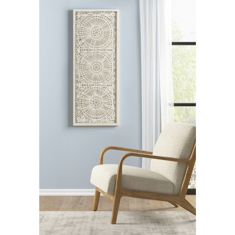 Off-White Henna Framed Medallion Rice Paper Shadow Box Wall Decor See below