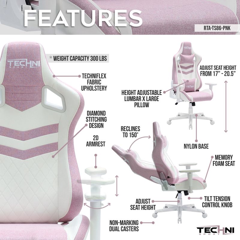 Ergonomic Pastel Gaming Chair, Pink