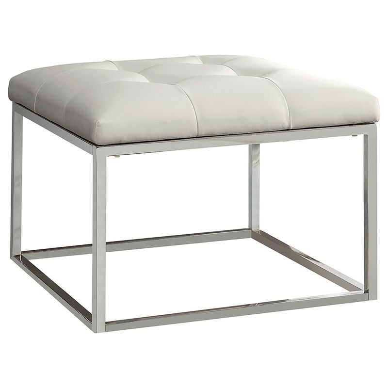 Swanson Upholstered Tufted Ottoman White and Chrome