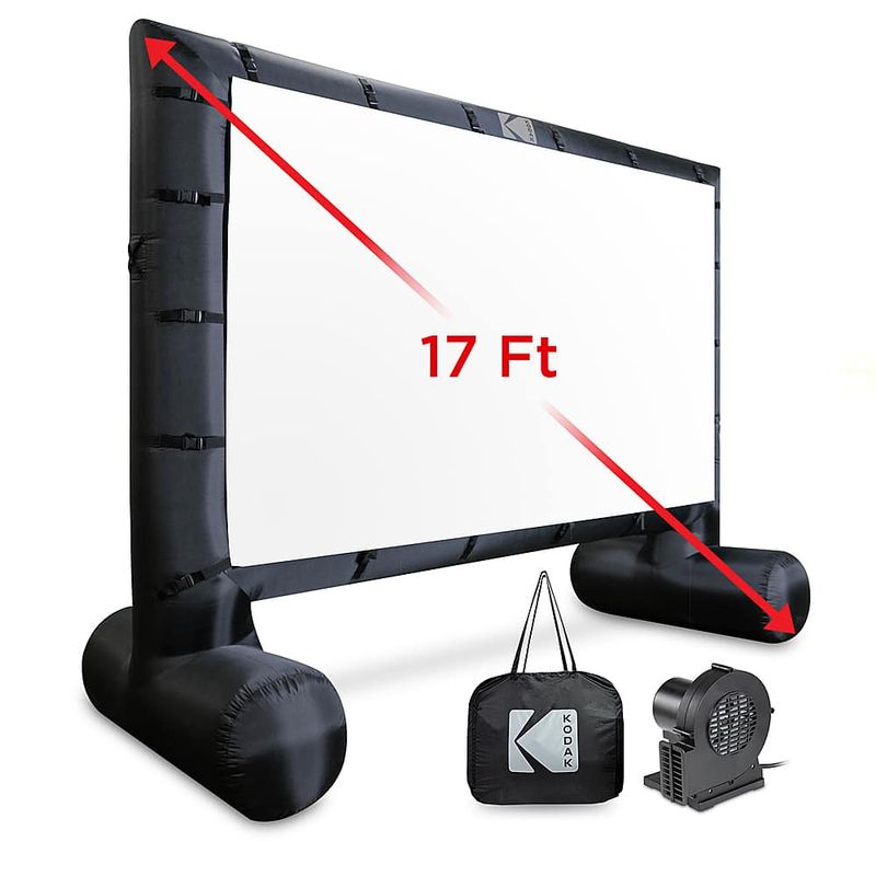 Kodak - Giant Inflatable Projector Screen, Outdoor Movie Screen, 17 ft. Blow Up Projector Screen with Pump and Carrying Case - White