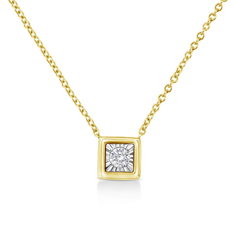 10K Yellow Gold Plated .925 Sterling Silver 1/10 Cttw Miracle Set Round Diamond Square Box Shape 18" Pendant Necklace (K-L Color, I2-I3 Clar