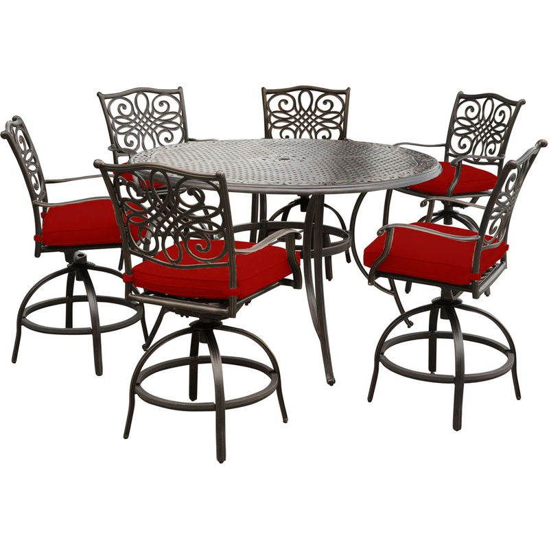 Traditions 7pc: 6 Counter Height Swivel Chairs, 56" Round Cast Table (36"H)