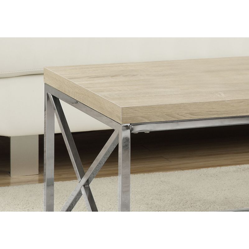 Coffee Table/ Accent/ Cocktail/ Rectangular/ Living Room/ 44"L/ Metal/ Laminate/ Natural/ Chrome/ Contemporary/ Modern