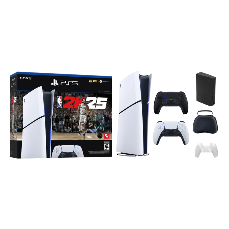 Sony - PlayStation 5 Slim Console Digital Edition - NBA 2K25 Bundle With Black Controller and Accessories - Black