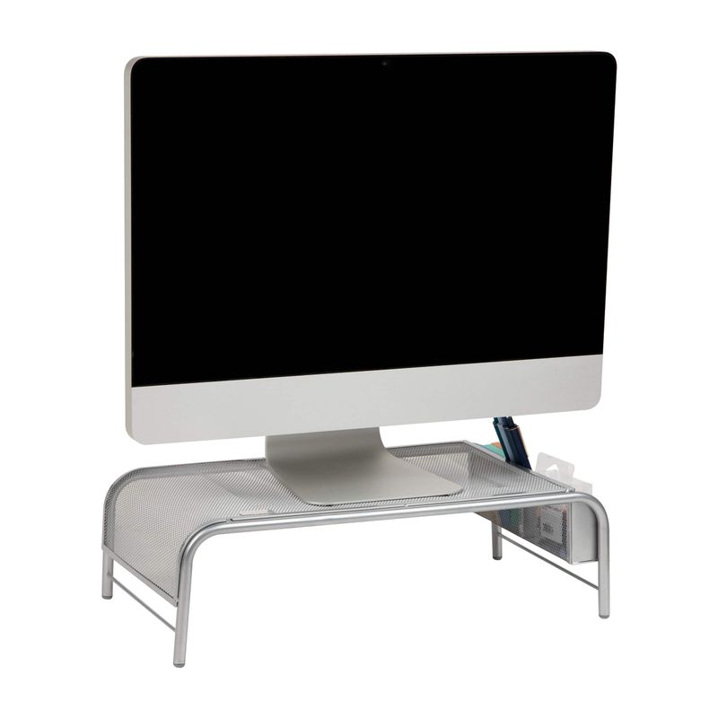 Mind Reader - Monitor Stand, Ventilated Laptop Riser, Desktop Organizer, Side Storage, Metal Mesh, 20"L x 11.5"W x 5.5"H - Silver