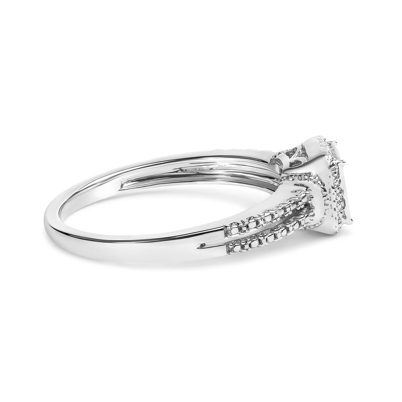 .925 Sterling Silver 1/4 Cttw Princess-cut Diamond Composite Ring with Beaded Halo (H-I Color, SI1-SI2 Clarity) - Size 6