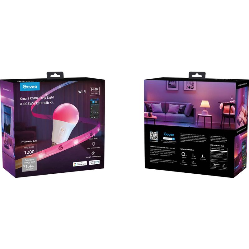 Govee - 24.6' RGBIC Strip Light with Smart LED Bulb - Multi
