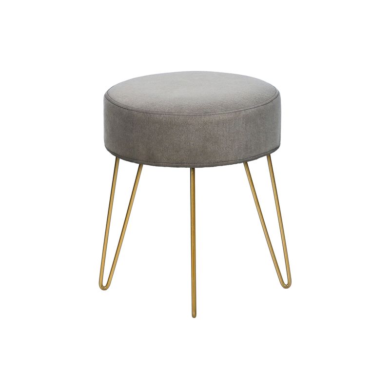 Ottoman/ Pouf/ Footrest/ Foot Stool/ 14" Round/ Fabric/ Metal Legs/ Grey/ Gold/ Contemporary/ Modern