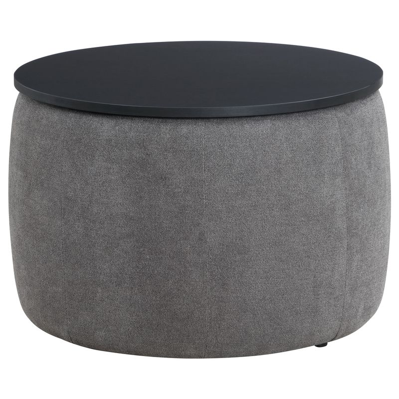 Tesoro Upholstered Round Lift Top Storage Ottoman Grey and Black