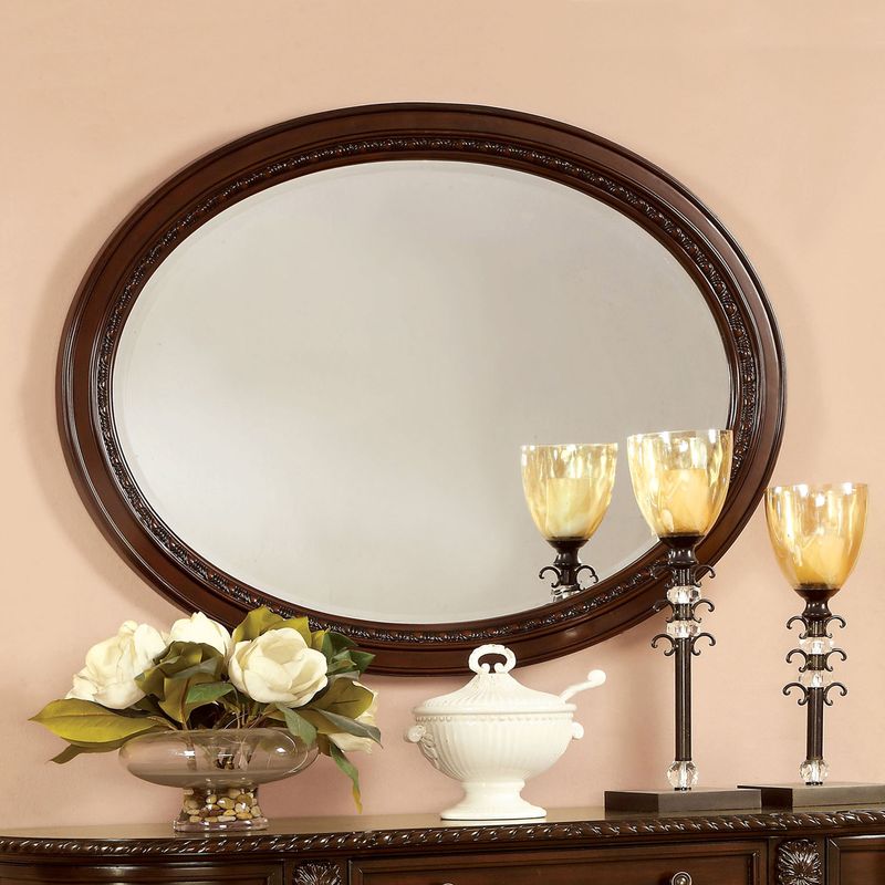 Traditional Wood Frame Oval Mirror in Brown Cherry