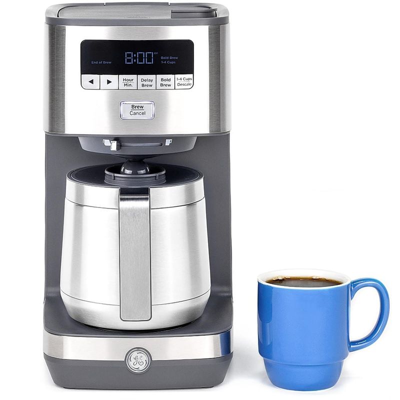 GE - 10 Cup Programmable Coffee Maker with Single Serve and Thermal Carafe - Stainless Steel