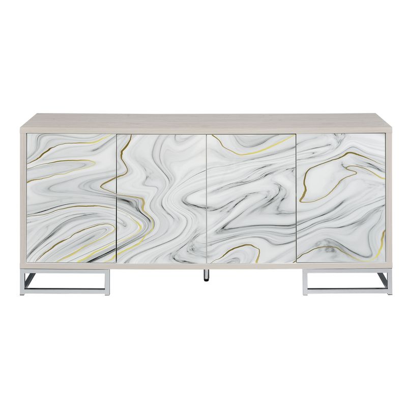 ACME Panos Console Cabinet, White Marble Paint & Chrome Finish