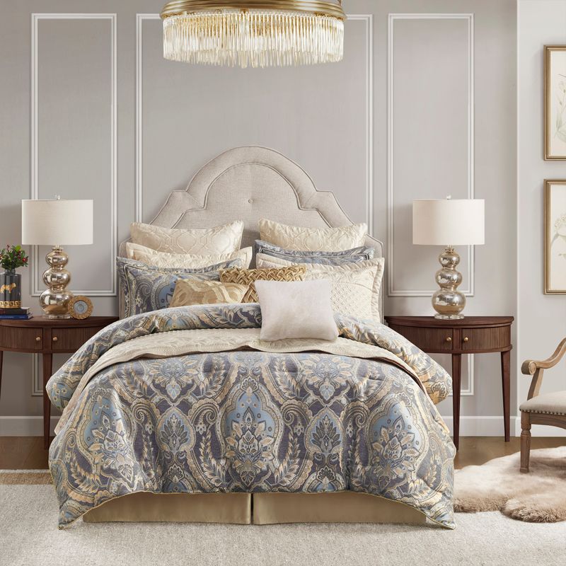 Blue/Grey Julius 4 Piece Comforter Set Queen