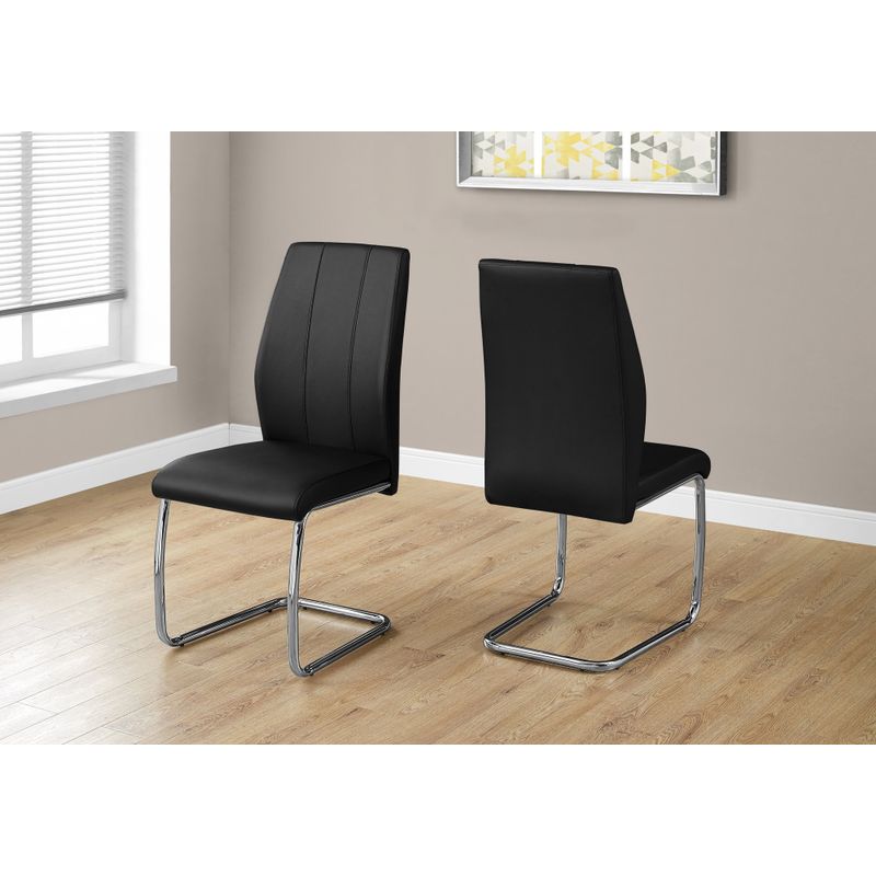 Dining Chair/ Set Of 2/ Side/ Upholstered/ Kitchen/ Dining Room/ Pu Leather Look/ Metal/ Black/ Chrome/ Contemporary/ Modern