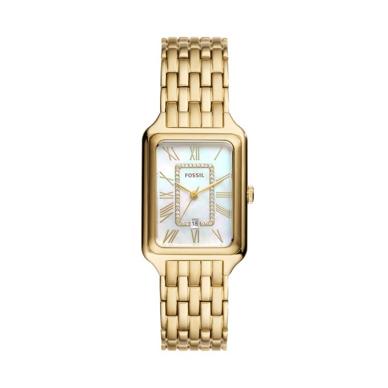 Fossil - Ladies' Raquel Gold-Tone Stainless Steel Rectangular Watch MOP Dial