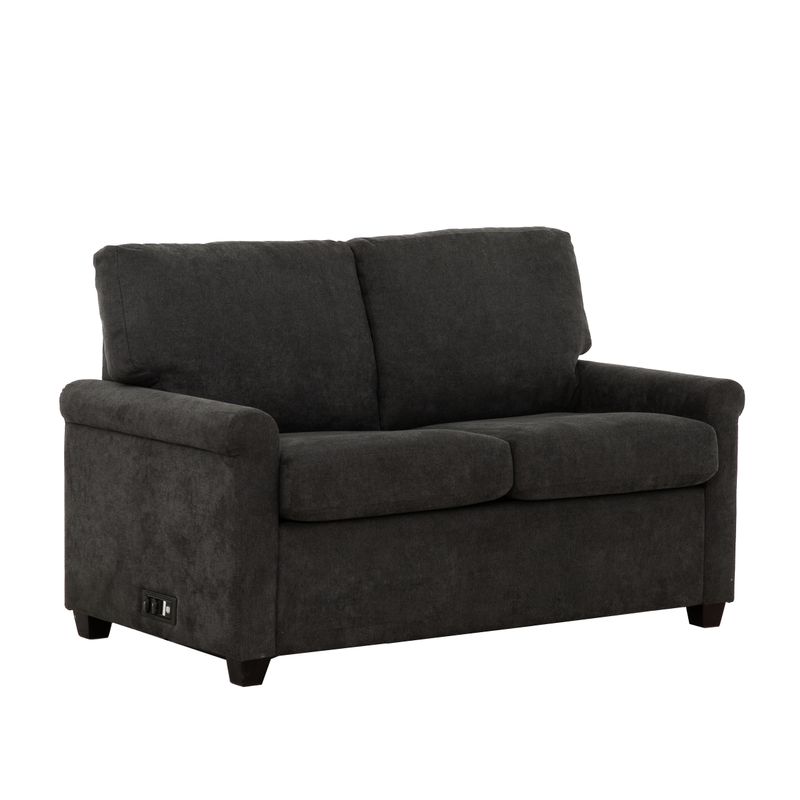 Kensington Charcoal 54 in. Convertible Twin Sleeper Sofa with USB Ports