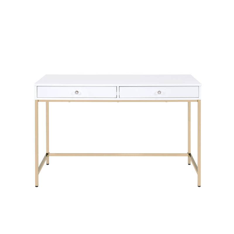 ACME Ottey Vanity Desk(Same 92540), White High Gloss & Gold Finish