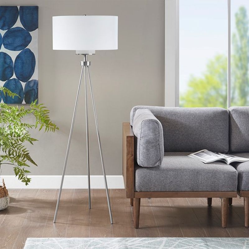Pacific Tripod Metal Tripod Floor Lamp with Glass Shade