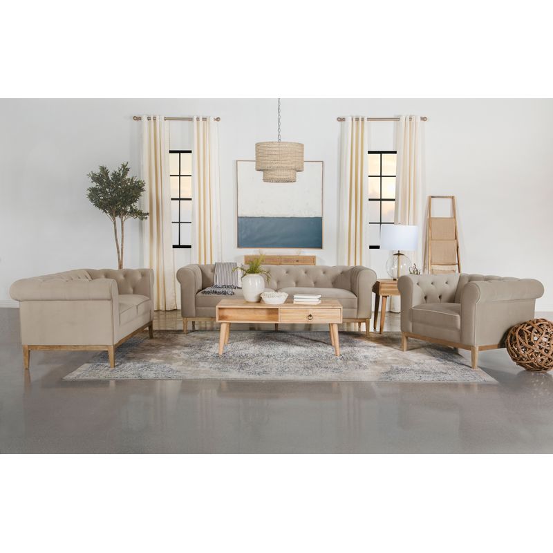 Sandrine Button Tufted Tuxedo Arms Sofa Camel