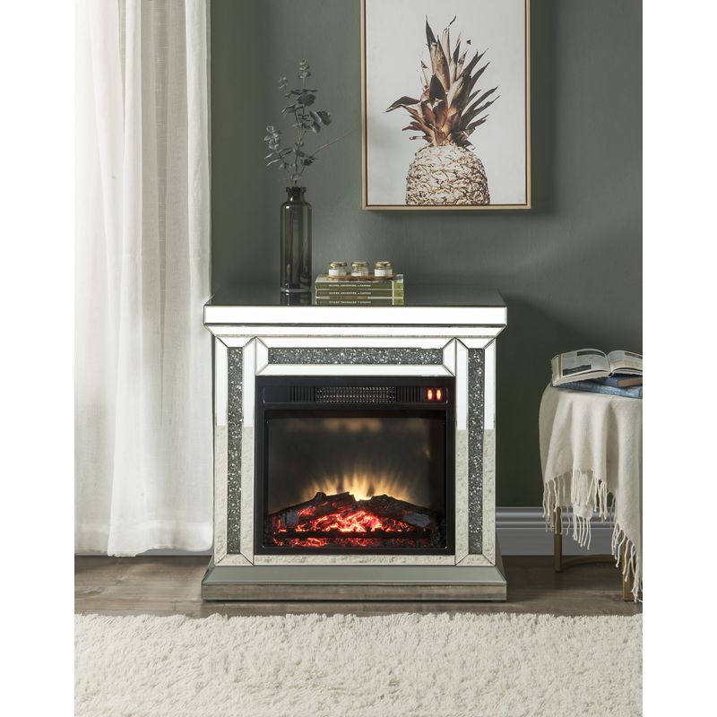 ACME Noralie Fireplace, Mirrored & Faux Diamonds