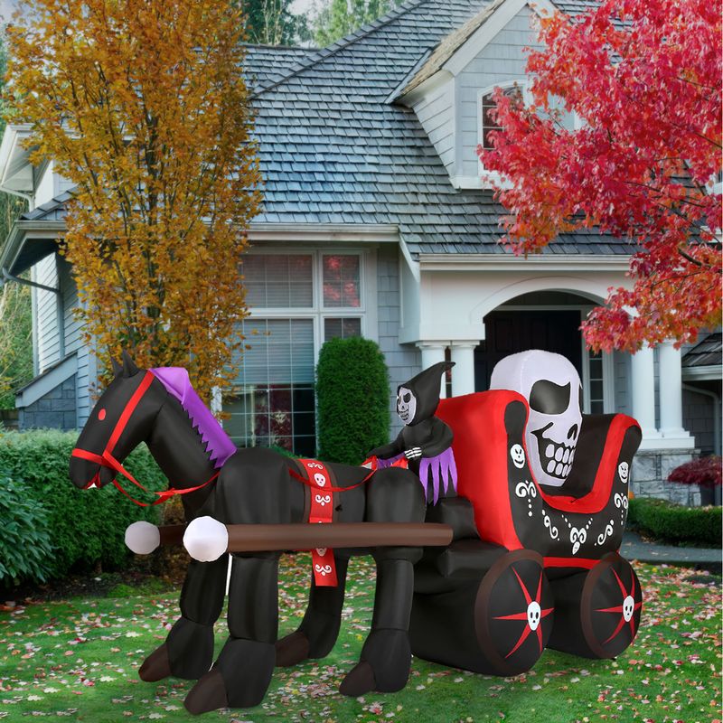 6-Ft.Tall Pre-Lit Inflatable Skull Carriage