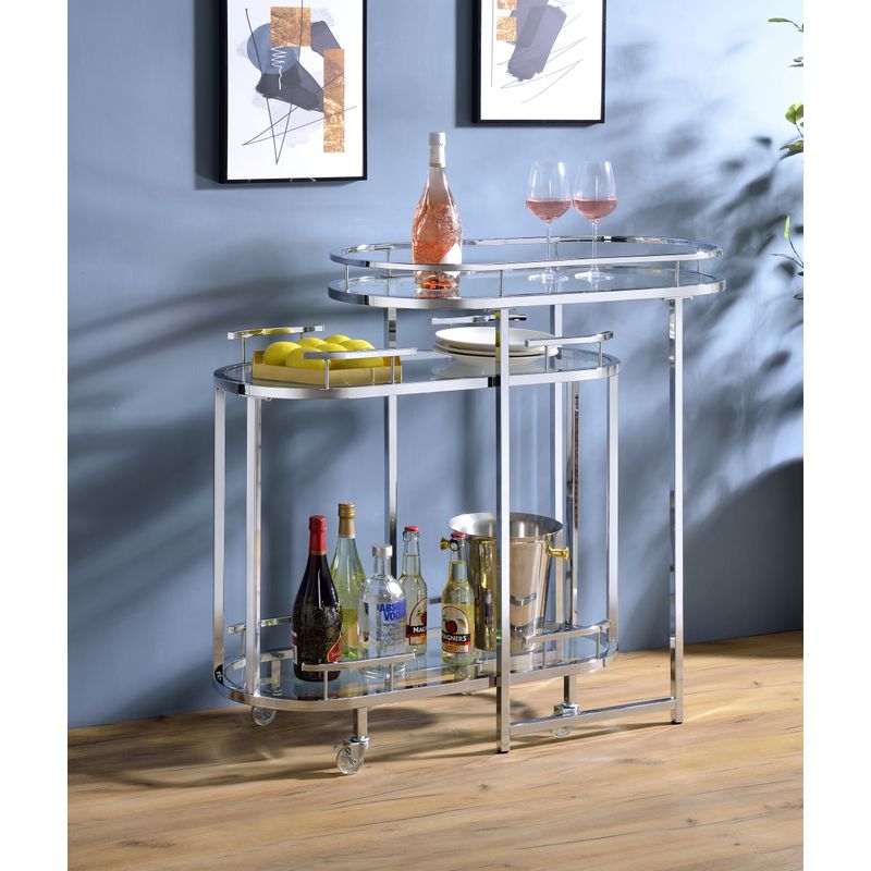 ACME Piffo Serving Cart Set, Clear Glass & Chrome Finish