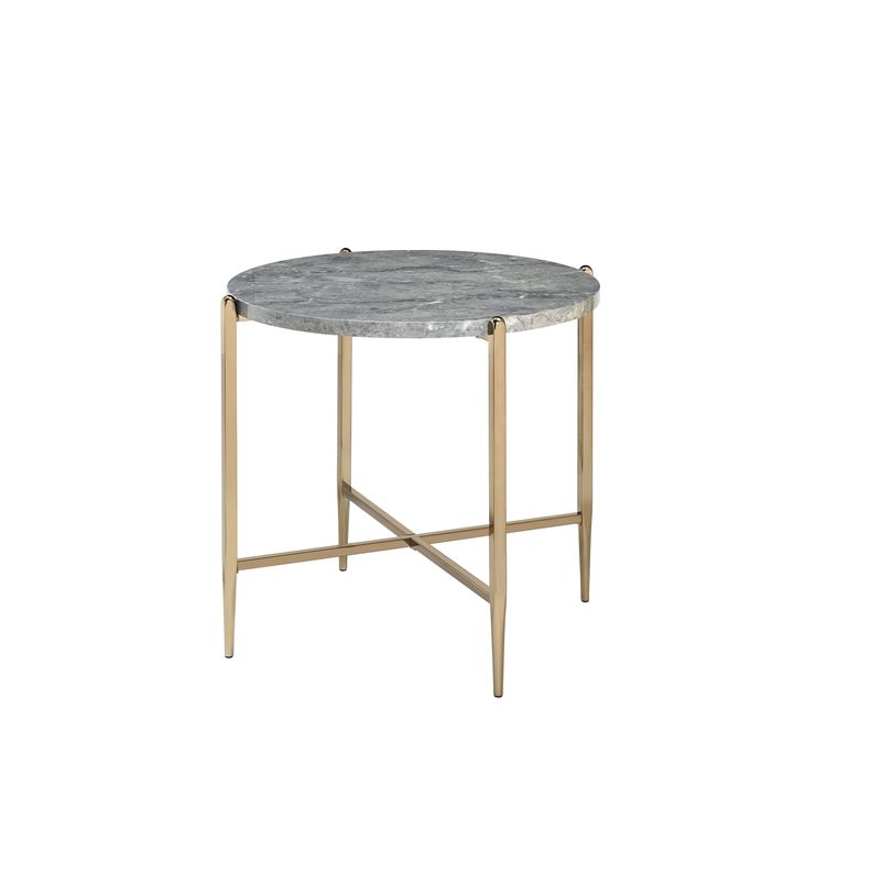 ACME Tainte End Table, Engineering Stone Top & Champagne Finish