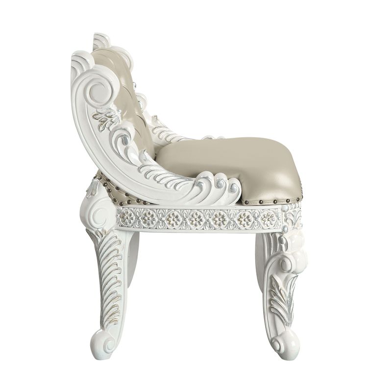 ACME Vanaheim Vanity Stool, Beige Synthetic Leather & Antique White Finish